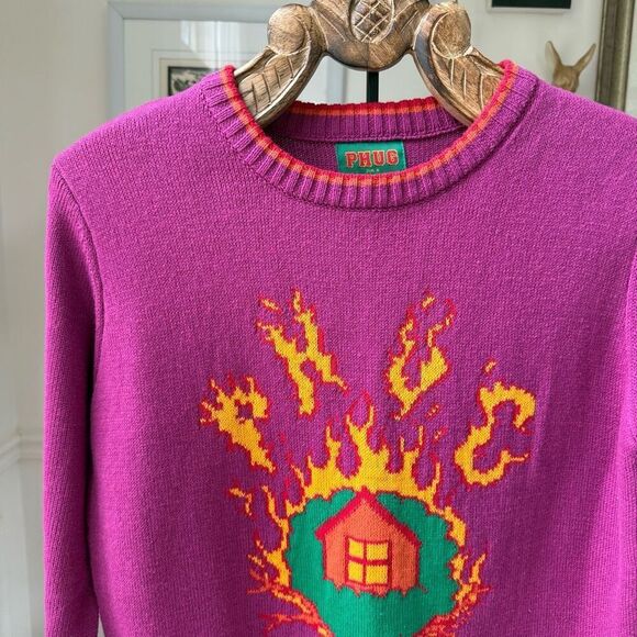 UK Based Phug Burning Treehouse Oversized Sweater Violet $125 Unisex S - Picture 1 of 6